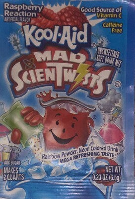 SUPER RARE Vintage KOOL-AID Pack Unopened Raspberry Reaction MAD SCIENTWIST