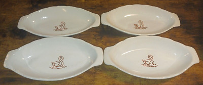 4 Schwans Stoneware 8.5'' Banana Split Ice Cream Bowls Brown Swan Logo Korea