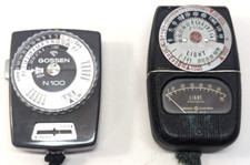 Lot of 2 vintage photographic light meters: Gossen N100, G.E. DW-68, with cases