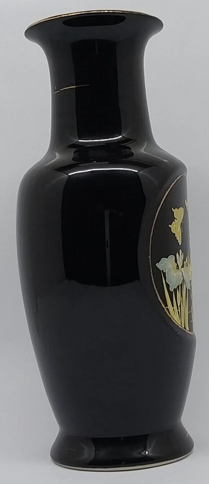 The Art of Chokin Vase 26 cm Flowers & Butterflies Motif Black Porcelain - image 4 of 4