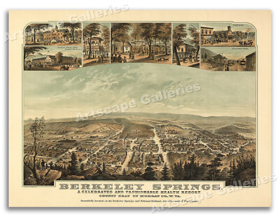 1889 Berkeley Springs West Virginia Vintage Old Panoramic City Map - 24x32