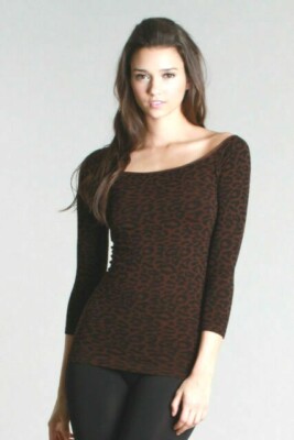 Sexy New Brown Leopard Animal Print Seamless 3/4 Sleeve by Nikibiki One Size