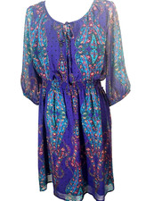 Nicole by Nicole Miller Womens 10 Blouson Knee Length Dress Sheer Sleeves Lined