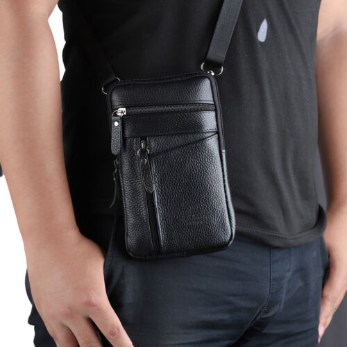 Men Leather Phone Pouch Belt Bag Shoulder Crossbody Pack Waist Waterproof Bag AU - Picture 2 of 11