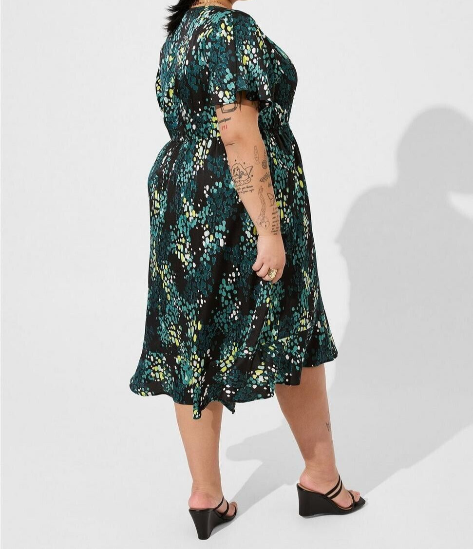Torrid Midi Bubble Charm Flutter Sleeve Wrap Dress Black 3 3X 22 24 #G61333 View 3