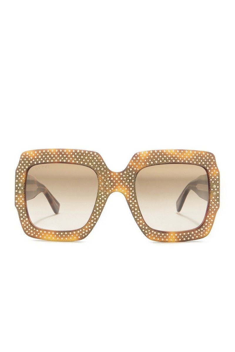 GUCCI Sunglasses 54mm Oversize Square Havana Brown Crystals, Case