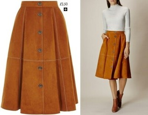tan button front skirt