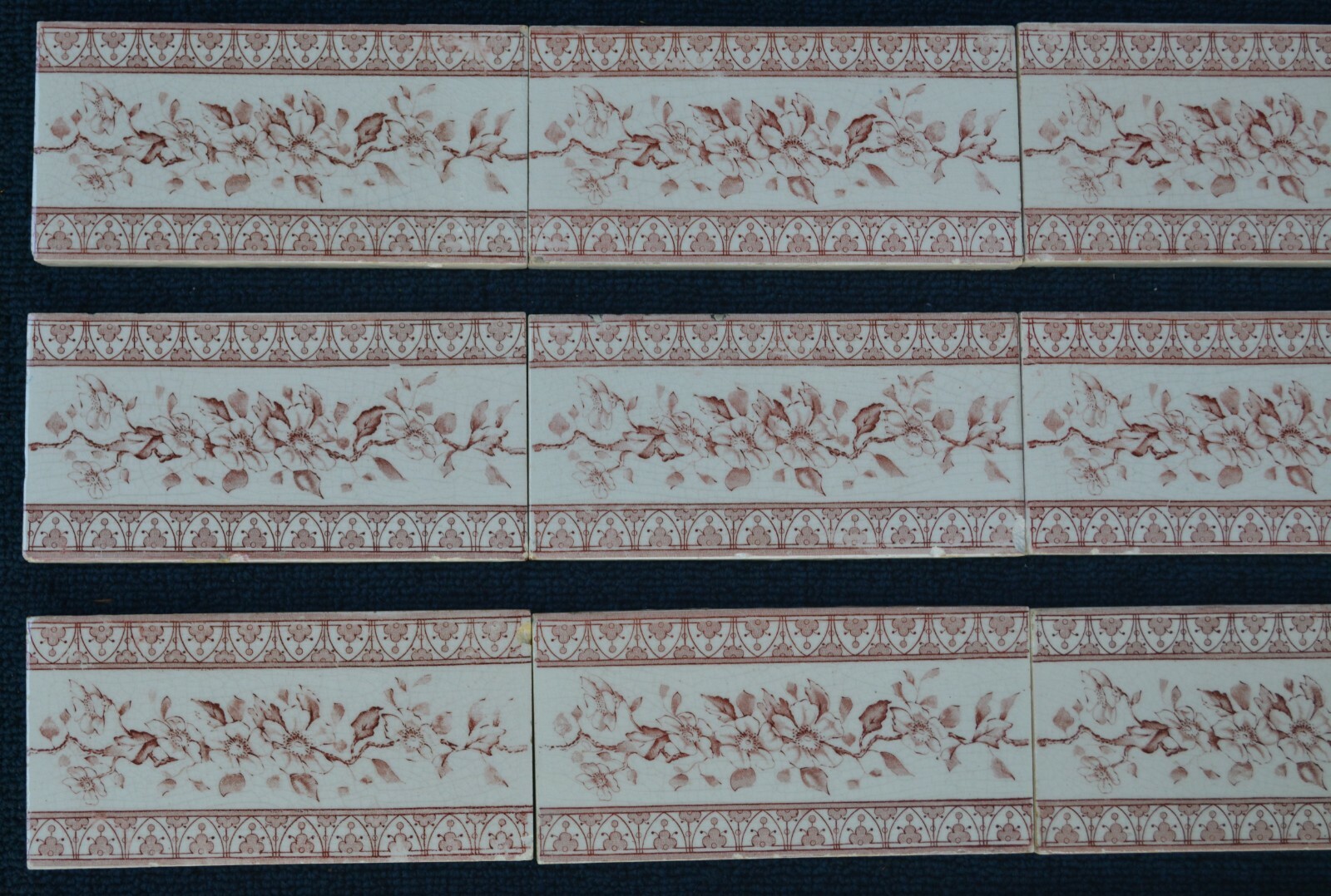 ENGLAND - 16 TRANSFER ANTIQUE ART NOUVEAU MAJOLICA BORDER TILES C1900 ...