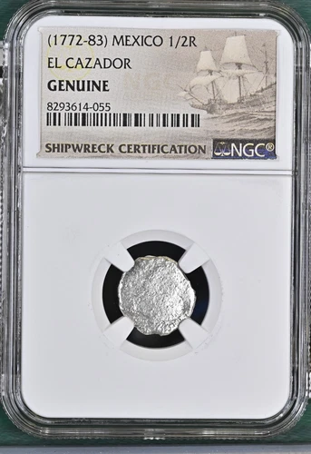 1772-1783 Mexico 1/2 Real El Cazador Silver Shipwreck Coin NGC Graded #055