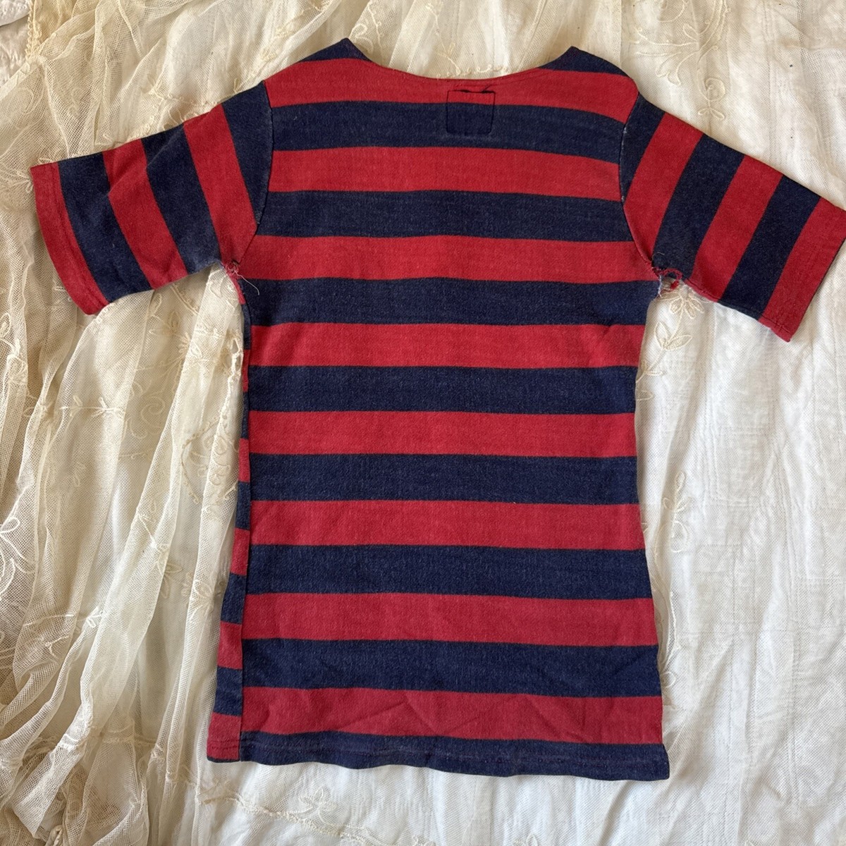 Vintage 1950s 1960s Red & Blue Striped Knit T Shirt Top