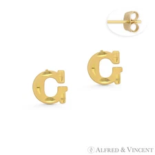 Initial Letter "G" Petite Baby Stud 14k Yellow Gold Stamping Push-Back Earrings