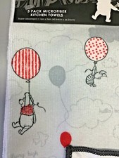 DISNEY WINNIE THE POOH KITCHEN TOWELS 3 GRAY RED MICROFIBER 16 X 26 NIP