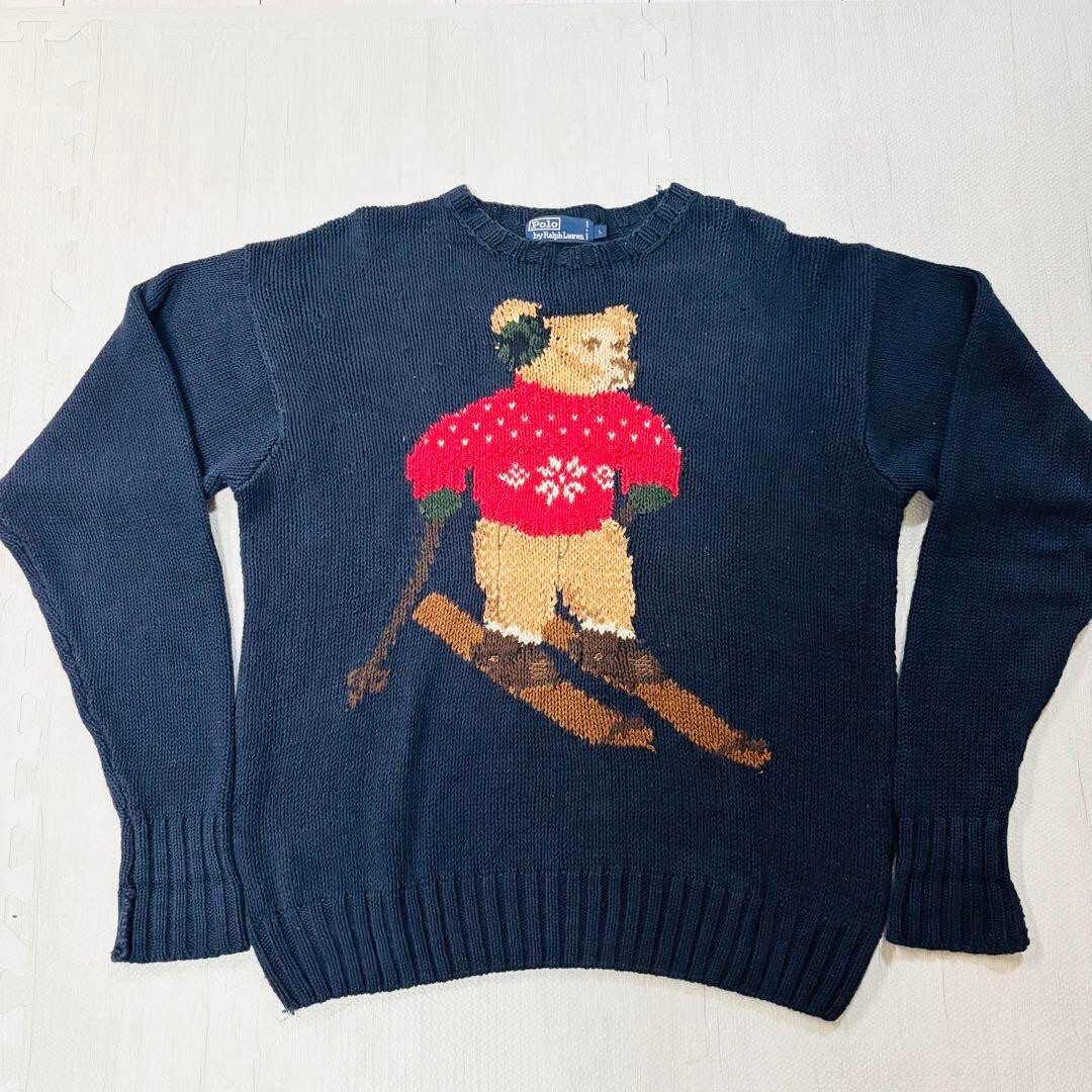 90s POLO BEAR HAND KNIT SWEATER 星条旗 Lサイズ Vintage Polo Ralph Lauren Hand Knit Bear Sweater | Reset