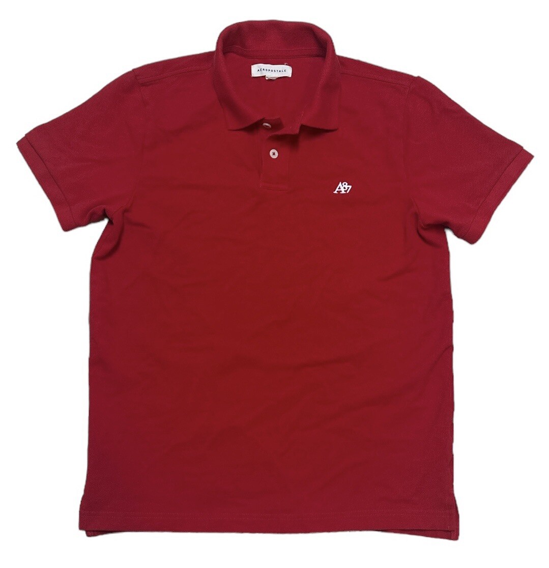 PONY Polo Shirt Aeropostale Uomo L Rosso Bianco A87 Maglia Casual Preppy Golf RN154379