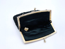 Walborg Black Beaded Vintage Clutch Evening Handbag Silver Kiss Clasp NO CHAIN