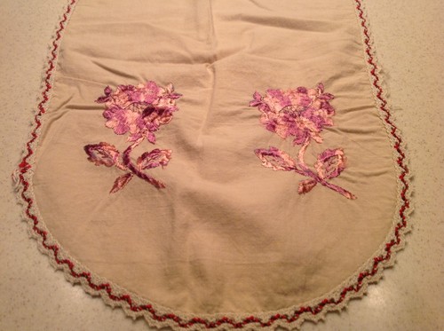 Bufanda vintage bordada con flores florales moradas y rosas - Imagen 2 de 9