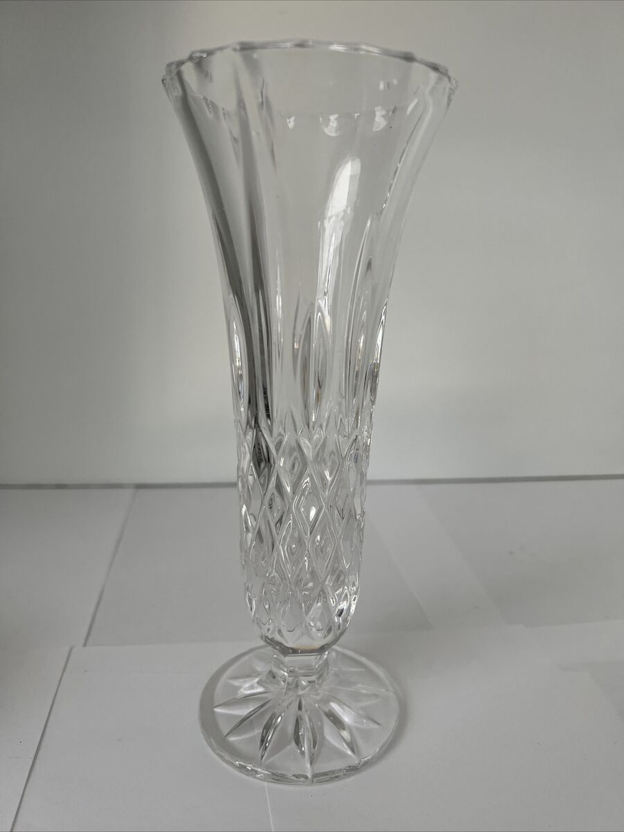 Vintage Pressed Glass Footed Bud Vase with Diamond Pattern Vintage Pressed Glass Footed Bud Vase with Diamond Pattern