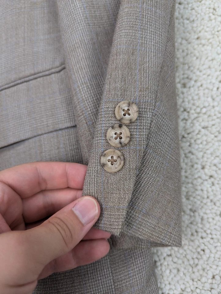 Suit Mens 42R 38x29 Tan Brown Plaid Vintage 2 Piece Jacket Pants USA - Image 3 of 4