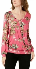 Style&co. Women's Pink Floral Smocked Hem Surplice Top MSRP $69 Multiple SZ 