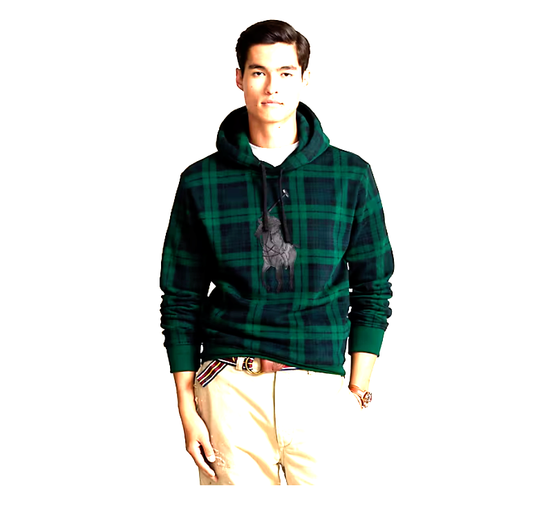 Felpa Polo Ralph Lauren uomo verde pelle pony plaid pile cappuccio £395