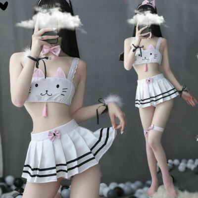 Sexy Cat Cosplay Costume Lingerie Set Anime Girls Swimwear Lolita Bra Panty Suit