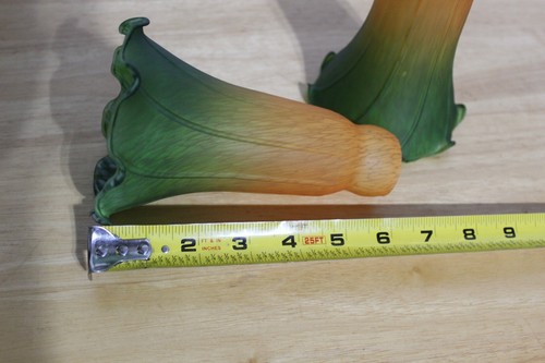 (2) Amber Green Glass Tiffany Style 5.75" Tulip Lily Replacement Lamp Shades - Picture 9 of 13