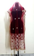 Indian Bollywood Real Mirror Work Net RED Dupatta,Scarf,Chunni Wedding Women