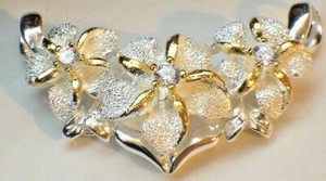 Authentic 39MM YELLOW GOLD PLATED 925 SILVER SPARKLY HAWAIIAN PLUMERIA CZ SLIDE PENDANT