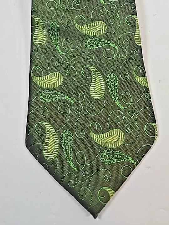Corbata Hugo Boss Vintage Clásica 100% Seda Verde Hecha a Mano Retro Lujo Paisley Cuello Foto 2 de 4