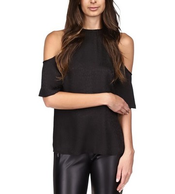 Michael Kors Women's Cold-Shoulder Chain Neck Top Black Size L
