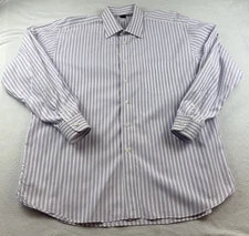 IKE BEHAR Button Up Purple White Striped Dress Shirt Size 17 35