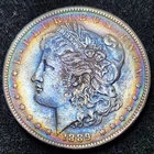 Genuine 1889 Morgan Silver $1 - Artificially Rainbow Toned - AU Detail
