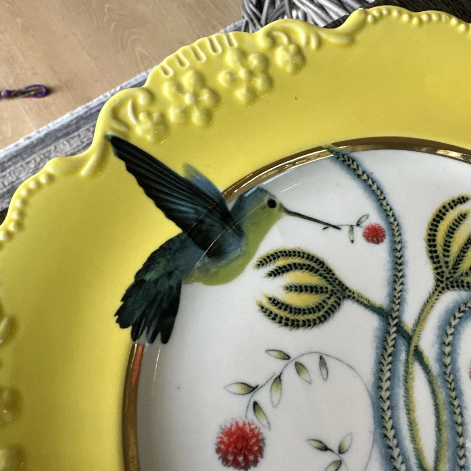 NEW Anthropologie Lou Rota Mother Nature Hummingbird Dessert Salad Plate 2pc Set - Image 2 of 4