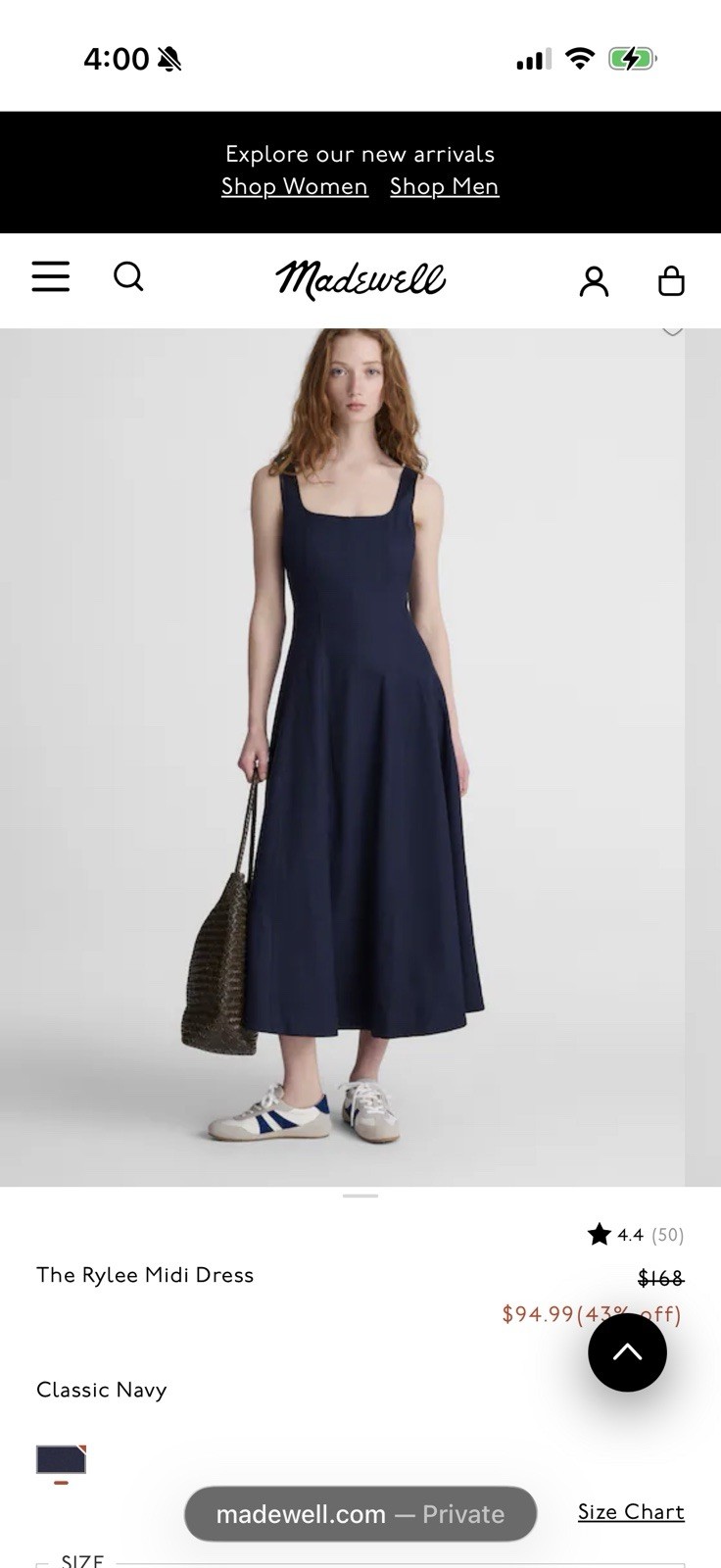 NWT Madewell Classic Navy The Rylee Midi Dress Size 2