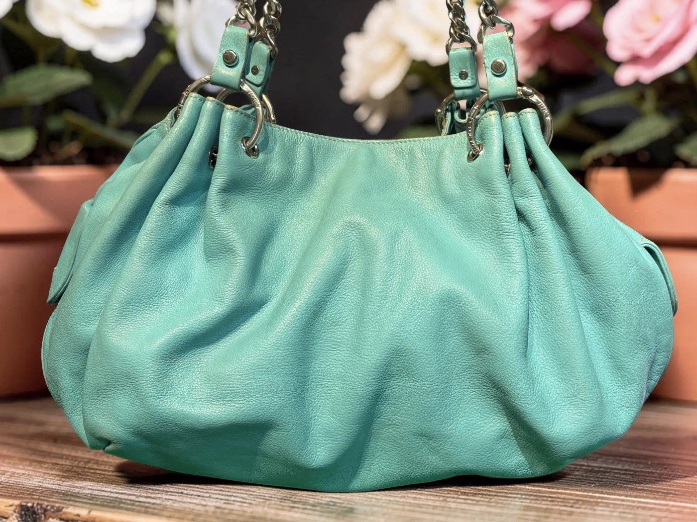 Juicy Couture Turquoise Blue Leather Hobo Shoulder Bag Purse Vintage Y2K