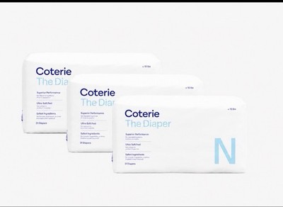 Coterie The Diaper Size Newborn 3 Packs Of 31,  93 Diapers Total - New Sealed