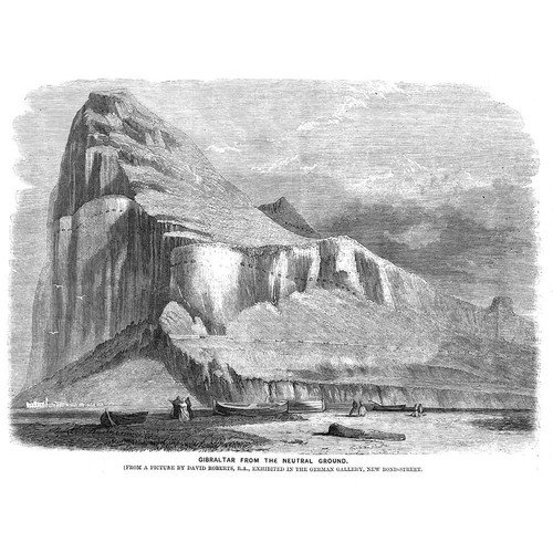 GIBRALTAR A View from Neutral Ground - Antique Print 1860