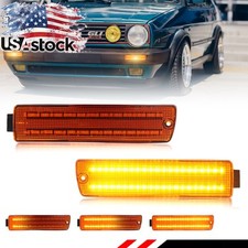 2x Dynamic Amber Led Bumper Signal Lights For 90-92 Vw Golf Mk2 Ii A2 Gti Jetta