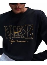 -NEW-Nike Women's Black/Gold Club Fleece Pullover Crew Sweatshirt FV8057-010 S