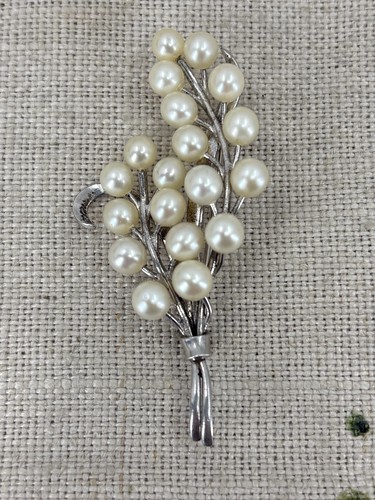 Spilla spray VINTAGE argento sterling 925 foglia di perle coltivate - Foto 2 di 10