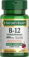 Nature's Bounty Vitamin B-12 Quick Dissolve Tablets, 1000mcg, Aids in the Conver