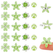 20Pcs Mini Clips for Hair Green Flower Hair Clips with Rhinestone Cute Hair Pins