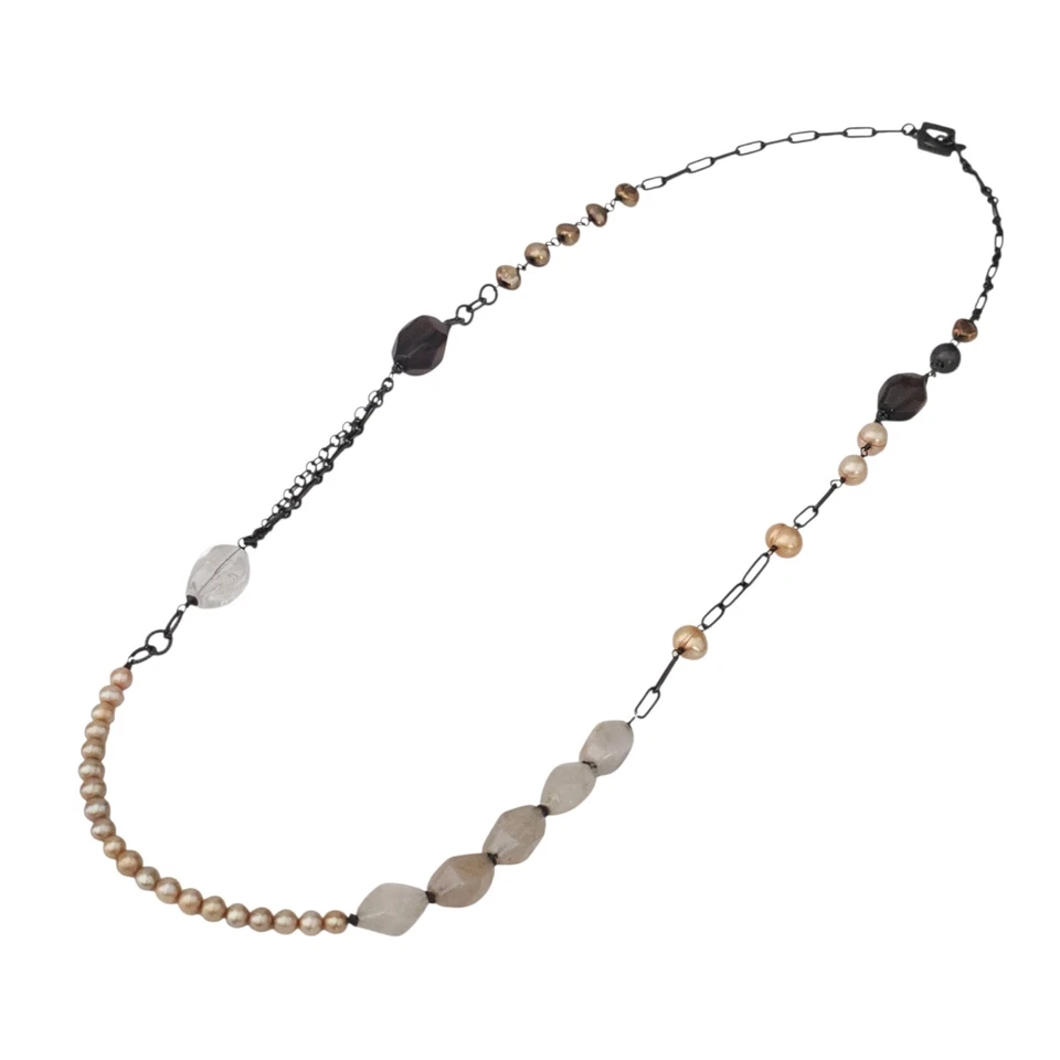 Collar largo de piedras preciosas Silpada bronce y perlas de champán, cuarzo esterlina N1421 Foto 2 de 4