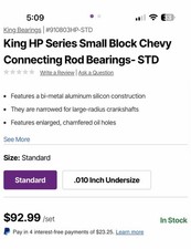 King High Performance Rod Bearings Small Block Chevy Small Journal V8