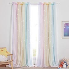 NICETOWN Rainbow Star Curtains for Kids Girls Room Decor, Tulle Blackout Drapes