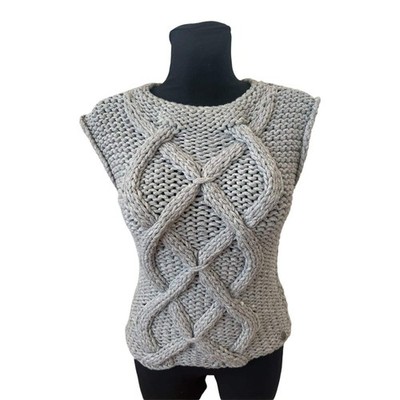 Marco Polo Weste Damen Gr M Grau Grobstrick Zopfmuster Modern Elegant