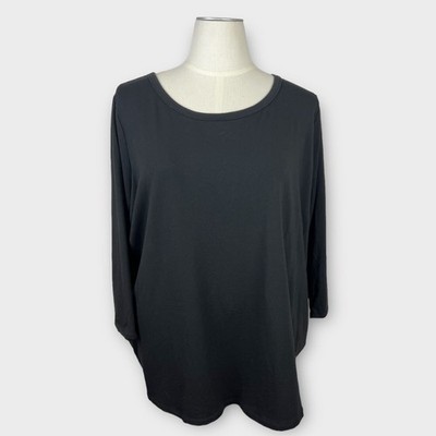 Susan Graver Weekend Essentials Cotton Modal Black Long Sleeve Tee 4X A638774