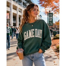 Abercrombie Fitch Game Day Oversized Crewneck Sweatshirt Green Football Sz M