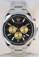 Versace Geo Black Chrono Dial Silver Tone SS Band With Date Quartz Men's watch