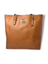 Michael Kors Jet Set Tote Brown Saffiano Leather Adjustable Straps Gold Tone Har